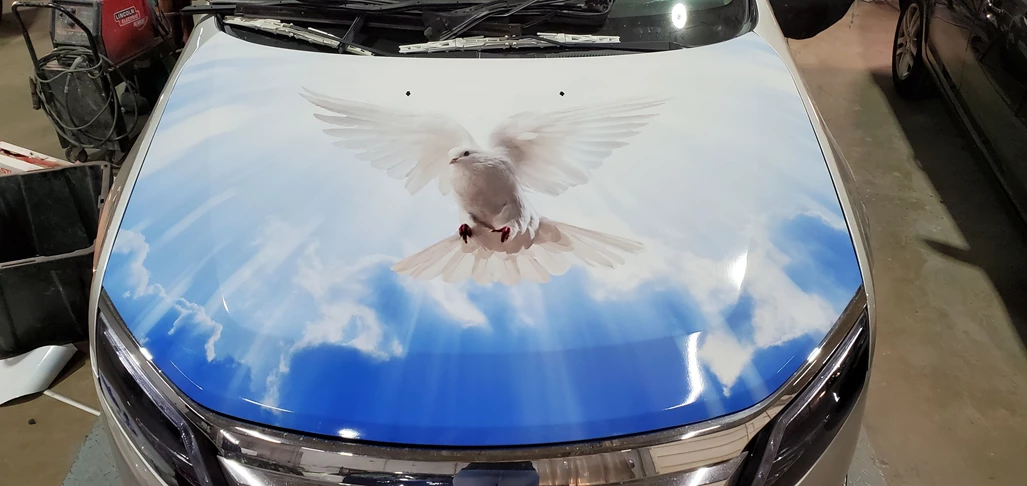 Vehicle hood wrap for personal car