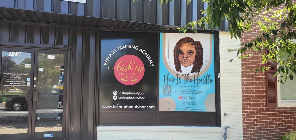 Window Graphics at Lash Up & Hair is the Hustile